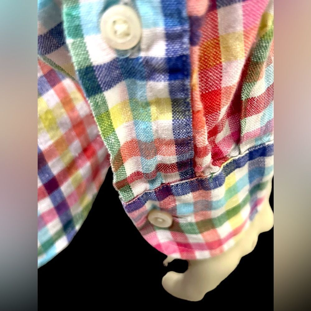 Cremieux Classics L/S Casual Dress Shirt in Colorful Plaid Check 100% Linen XL - Picture 5 of 6